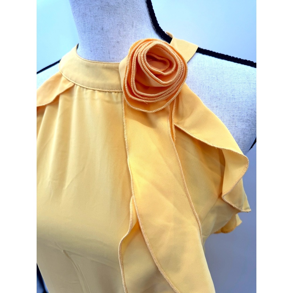 Cato Yellow Ruffled Frills Sleeveless Rosette Top XL Resortwear Tropical Boho - Picture 5 of 16